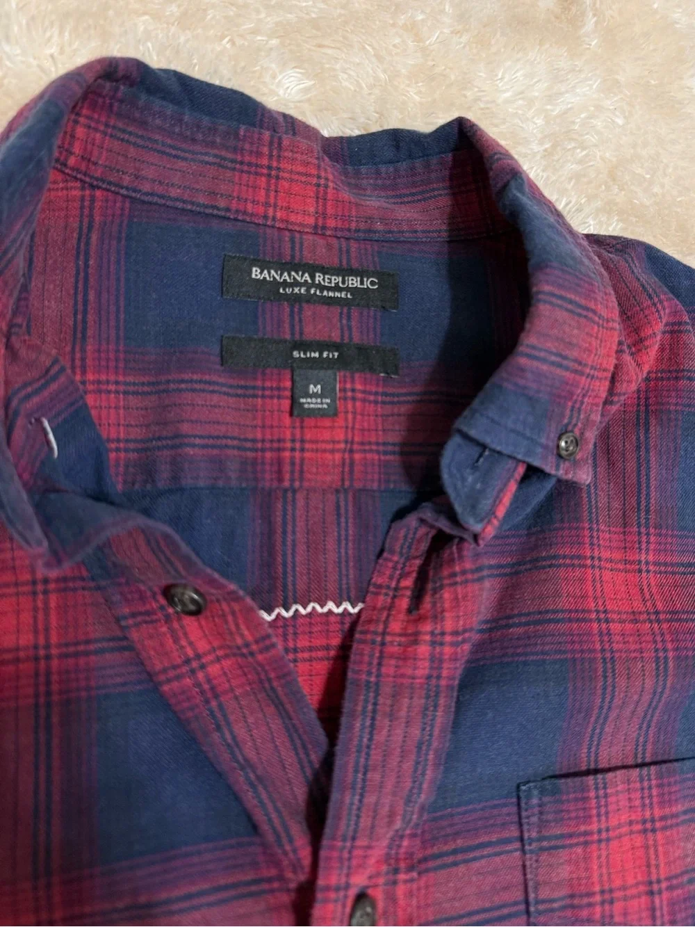 Banana Republic Red & Navy Plaid Button-Up Shirt - MadAndie Upcycle